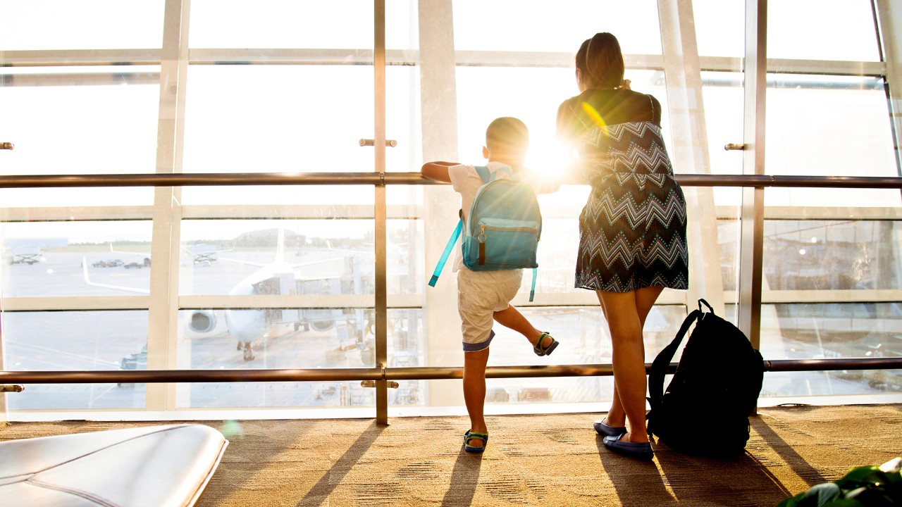 mother and son travelling